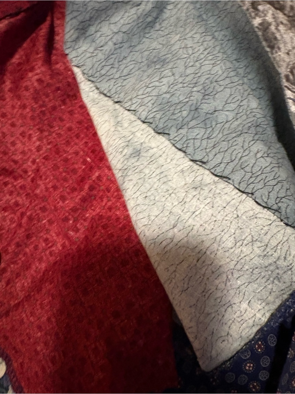 New Handmade Patchwork Maxi Skirt in Mustard, Navy & Red 13↔️30↕️ #1377 - Picture 6 of 7